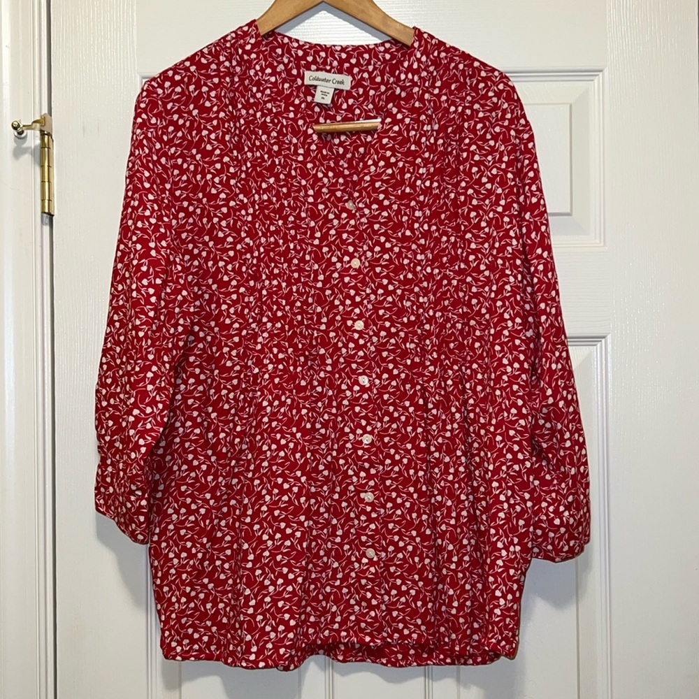 Coldwater Creek XL red and white 3/4 sleeve blouse.